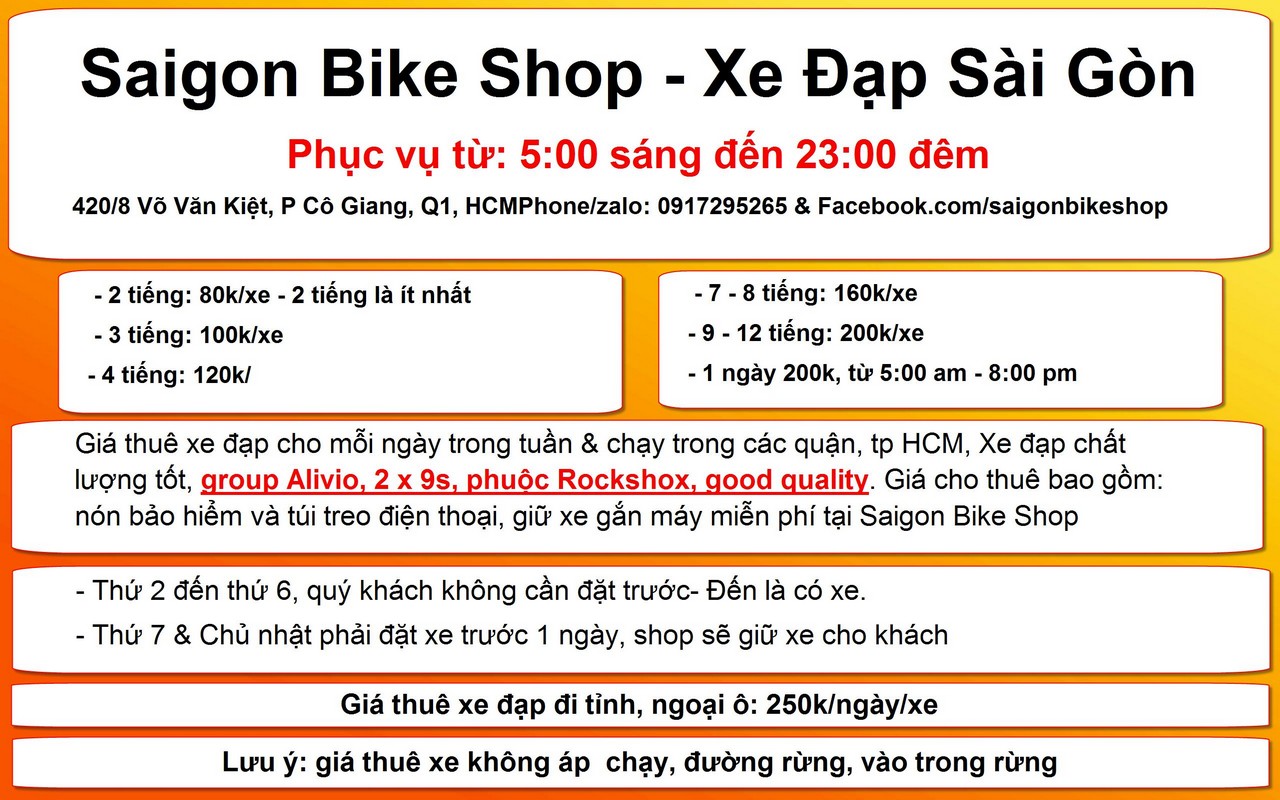Cho thuê xe đạp thể thao tại trung tâm Q1, Sài Gòn, Hồ Chí Minh
